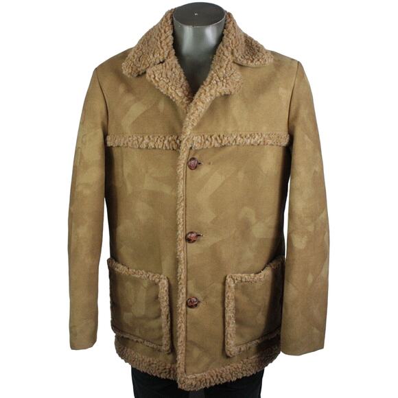Vintage 70s Fingerhut Fashions Vegan Faux Suede Sherpa Lined Coat Mens 38 60s - Picture 1 of 6